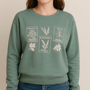 Green Herb Print Women's Sweater